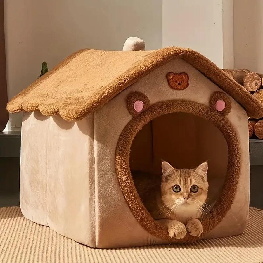 Foldable Cat House – Washable Cave Bed for Cats & Small Dogs