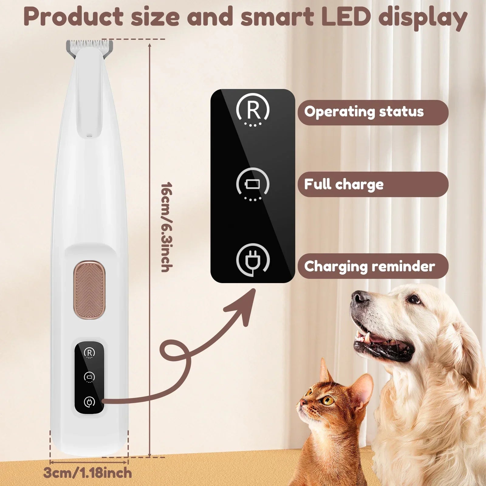 Dog Paw Trimmer with LED Light – Waterproof Rechargeable Dog Clipper