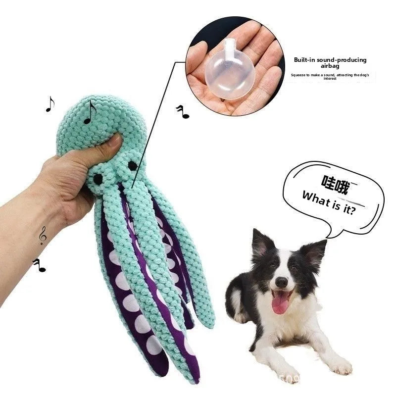 Squeaky Octopus Plush Dog Toy – Interactive Teething Chew Toy