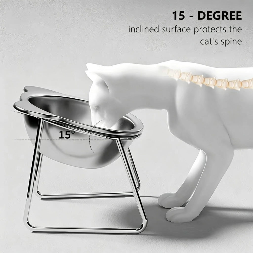 Elevated Cat Bowl – 15° Raised Stainless Steel Feeder