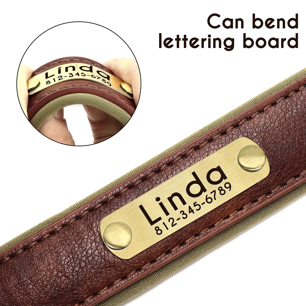Personalized Dog Collar, Adjustable Padded PU Leather Collar
