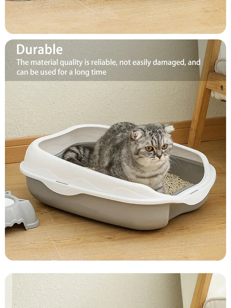 Large Cat Litter Box – Semi-Enclosed Toilet Tray with High Sides