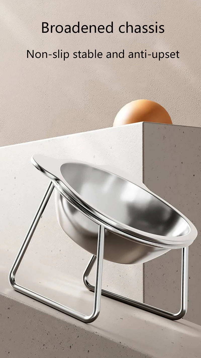 Tilted Cat Bowl – Stainless Steel Food Dish with Metal Stand