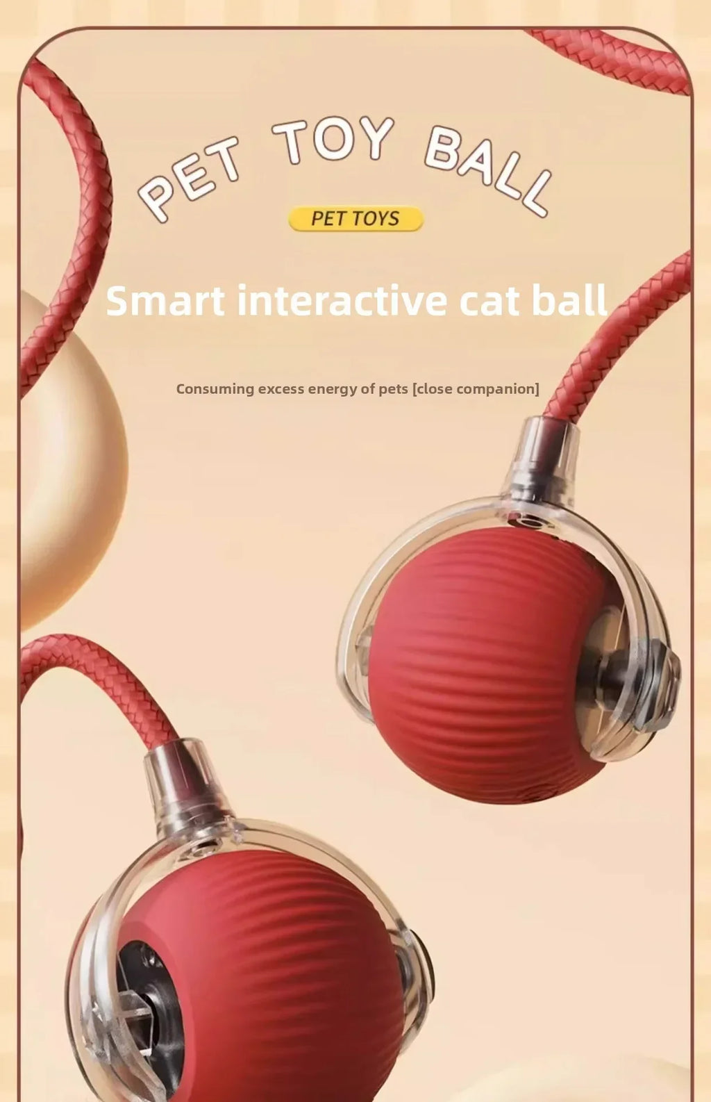 Smart Obstacle Avoidance Cat Ball Toy Adjustable Speed Electric Self Rolling Interactive Ball With Long Elastic Rope For Play