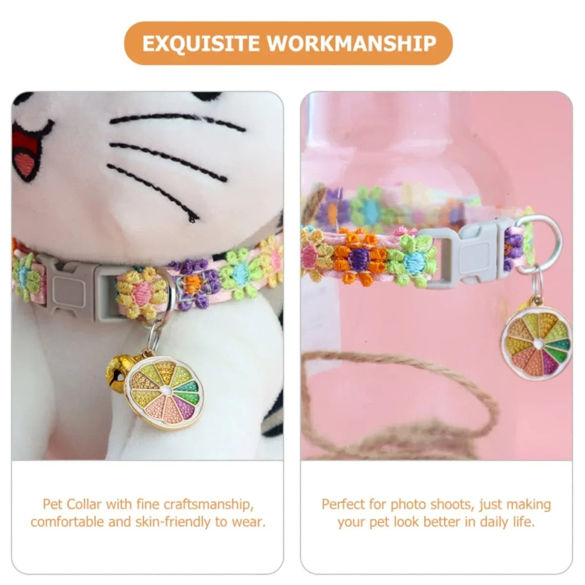 Embroidered Cat Collar with Bell – Breakaway Safety Buckle