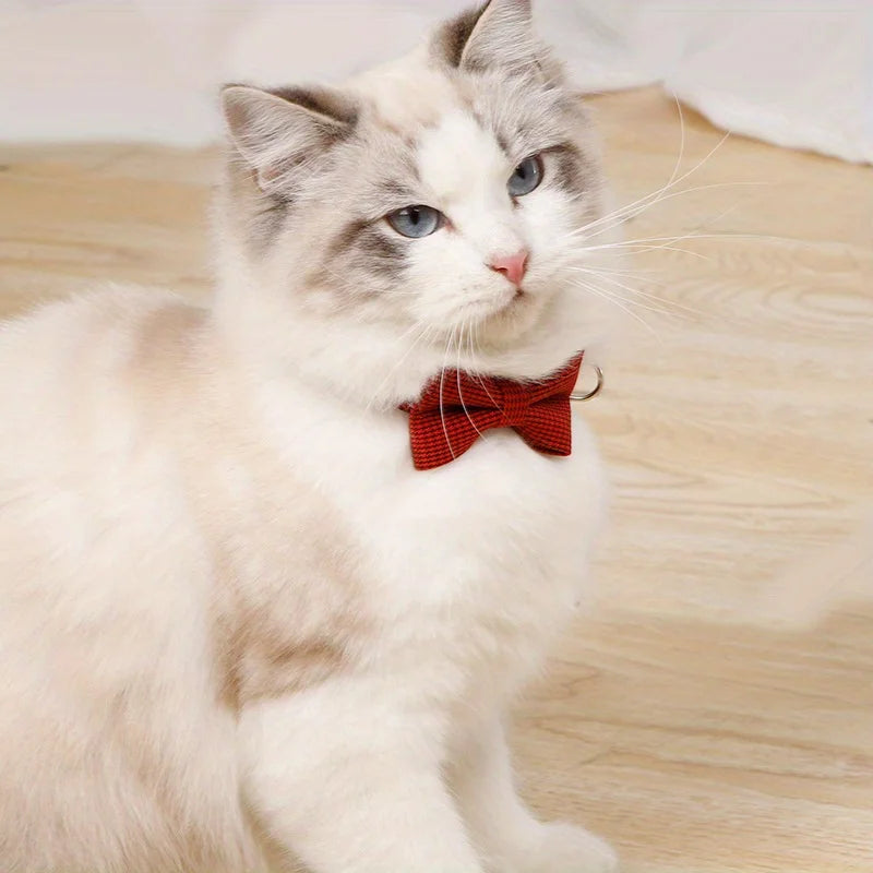 Plaid Cat Collar with Tie Bow, Adjustable Nylon Pet Accessory
