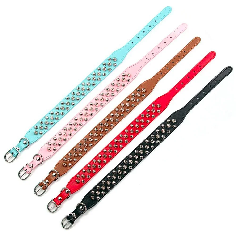 Leather Dog Collar Adjustable PU Neck Strap with Buckle