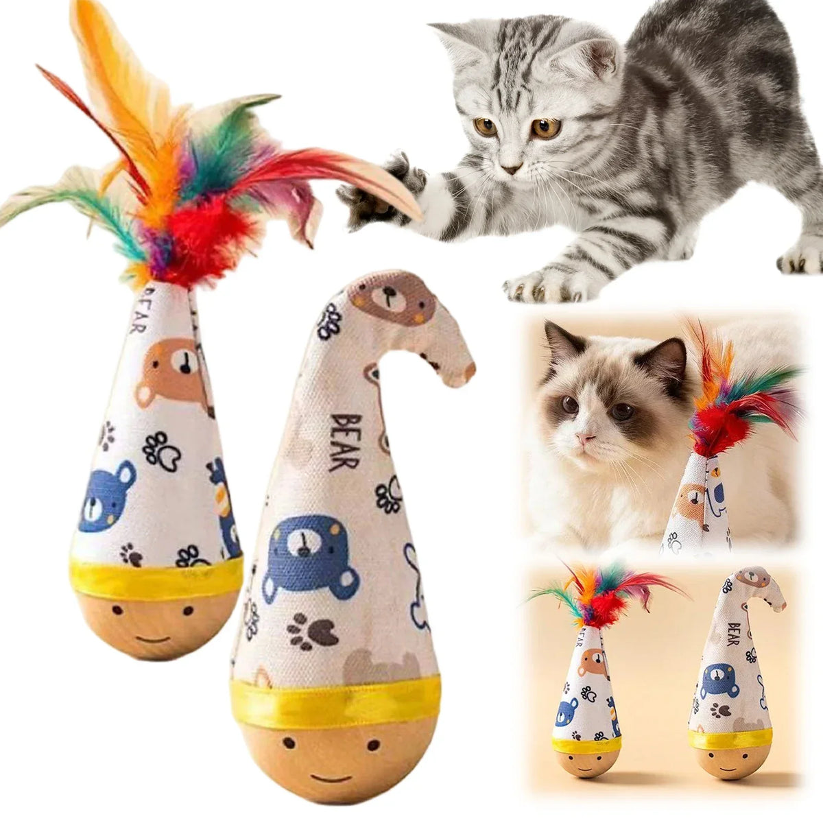 Cat Wobbler Toy – Interactive Wooden Tumbler
