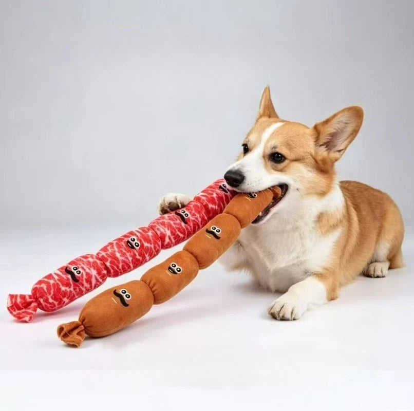 Squeaky Dog Toy – Soft Plush Sausage Chew Toy for Puppies