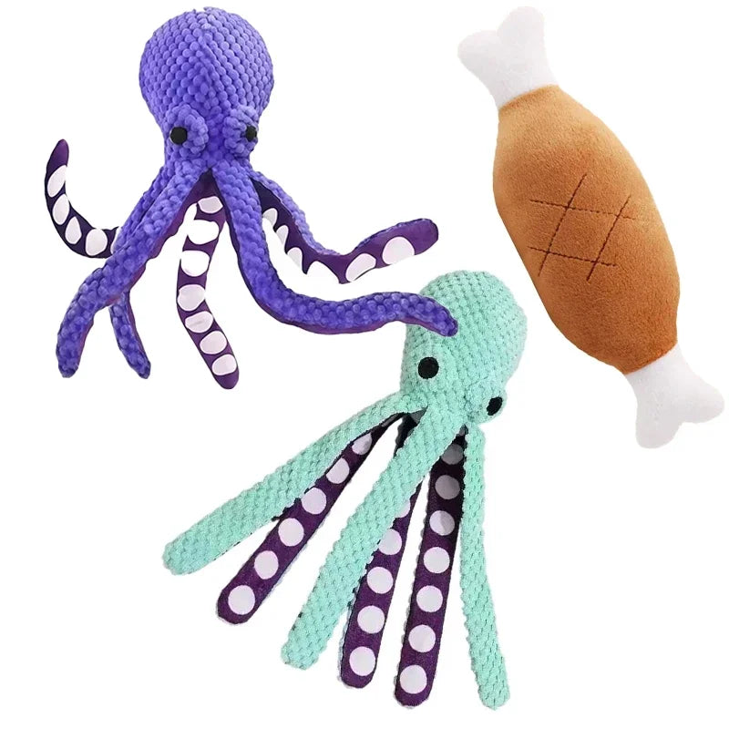Squeaky Octopus Plush Dog Toy – Interactive Teething Chew Toy