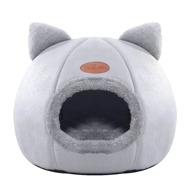 Winter Cat Bed – Cozy Indoor Cave House with Removable Cushion