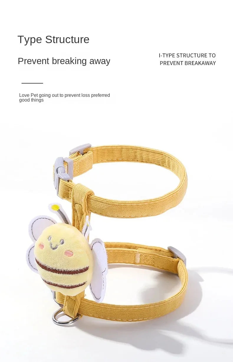 Cat Harness and Leash Set – Adjustable Cartoon Bee Design