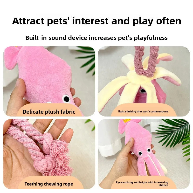 Plush Rope Dog Toy – Squeaky Octopus Tug & Chew Toy