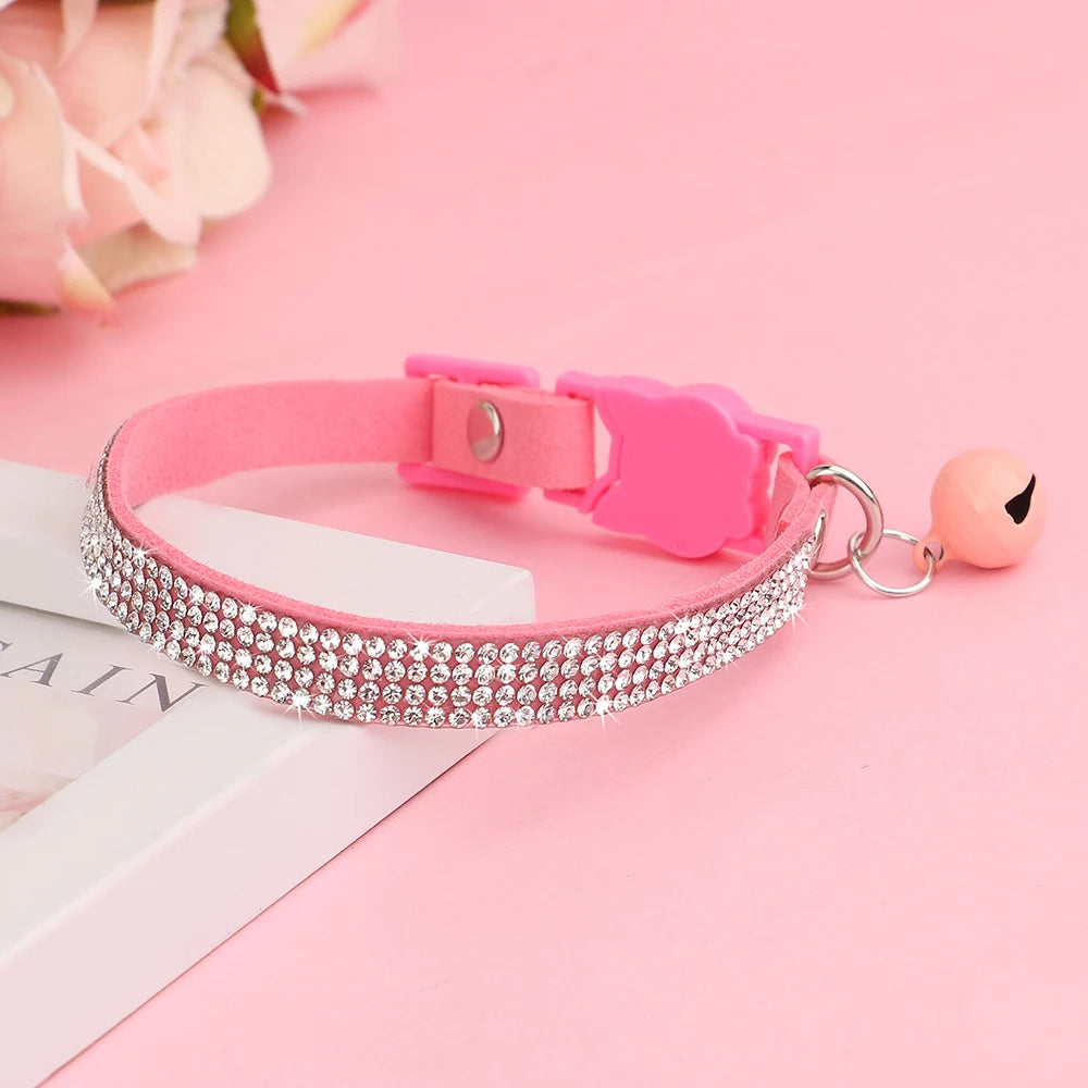 Pink Cat Collar with Rhinestones, Bell & Breakaway Buckle