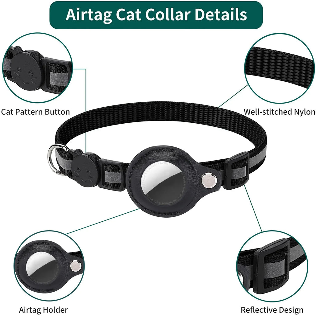 AirTag Cat Collar Adjustable Breakaway Reflective Holder