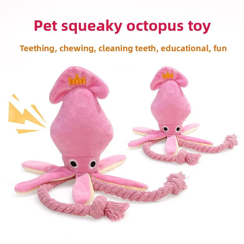 Plush Rope Dog Toy – Squeaky Octopus Tug & Chew Toy