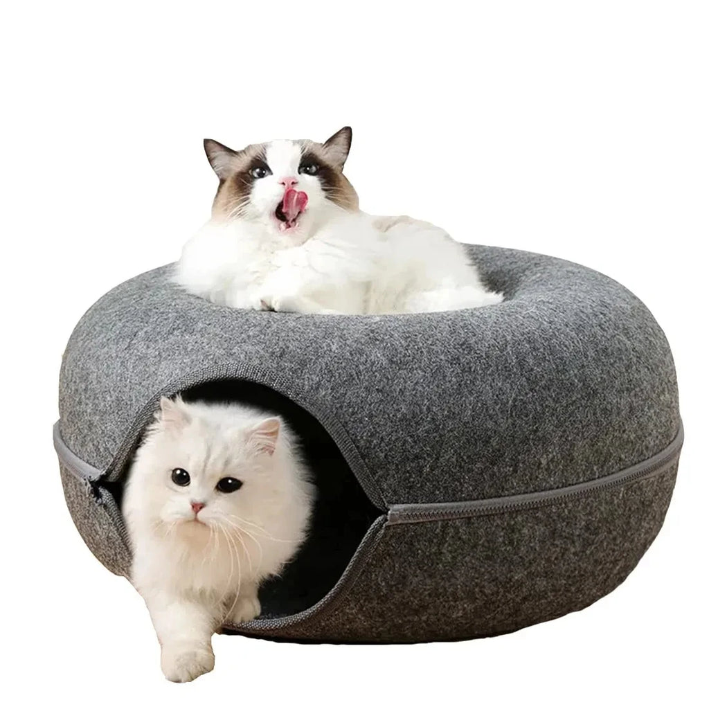 Cat Tunnel Bed – Felt Donut Nest & Sleeping House