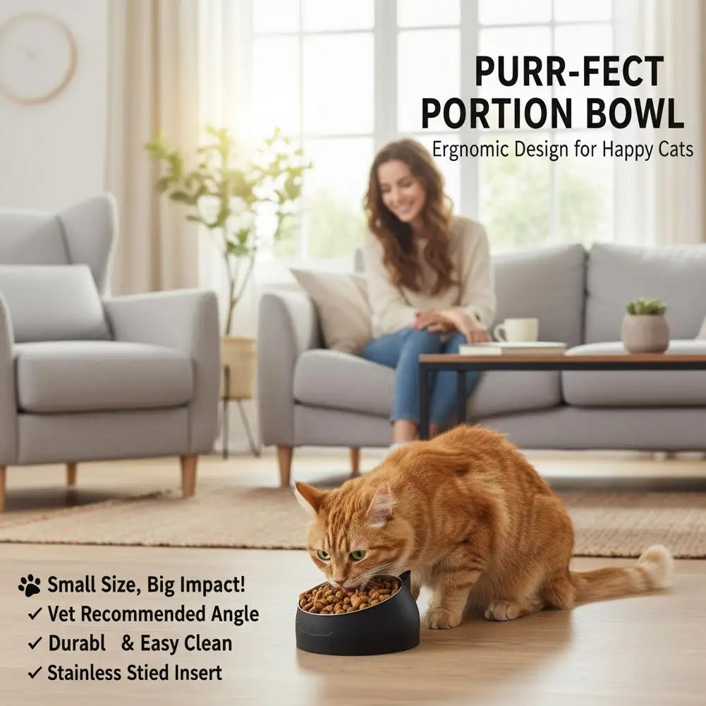 Eco-Friendly1PC Stainless Steel Cat Bowl, 15° Inclined Pet Food Dish with Non-Slip Base, Anti-Choke Feeder for Cats/Kittens/Dogs