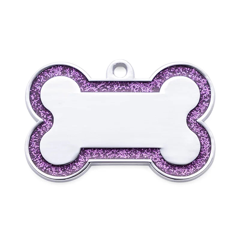 Custom Double Side Dog Cat ID Tag Glitter Dogs Cats Name Pendant Tags Pet Collar Accessories Anti-lost Bone Tags for Dog Cat