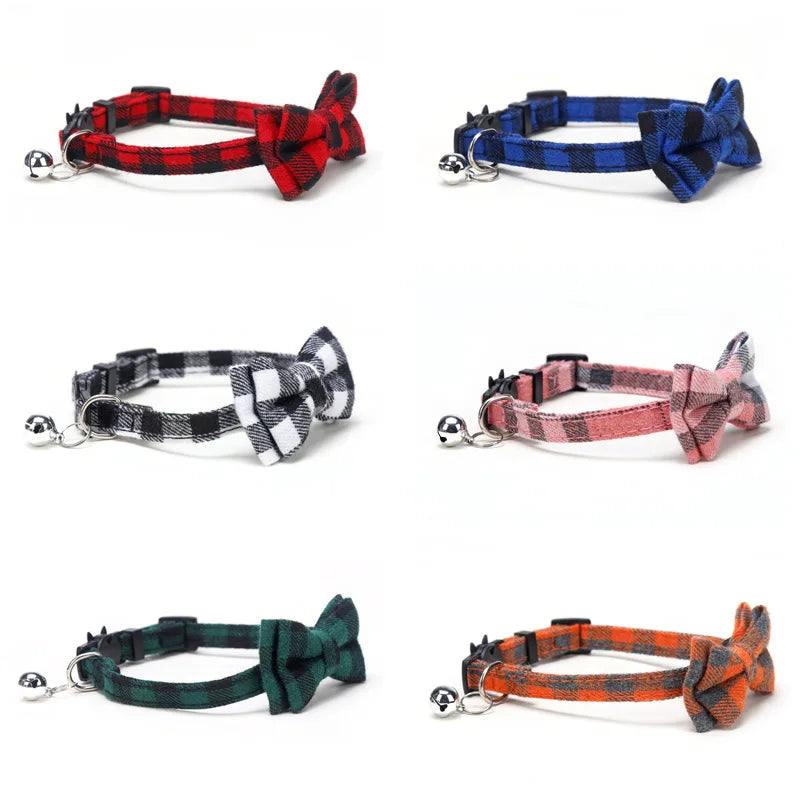 Breakaway Cat Collar with Bell – Plaid Bow Tie Adjustable Collar
