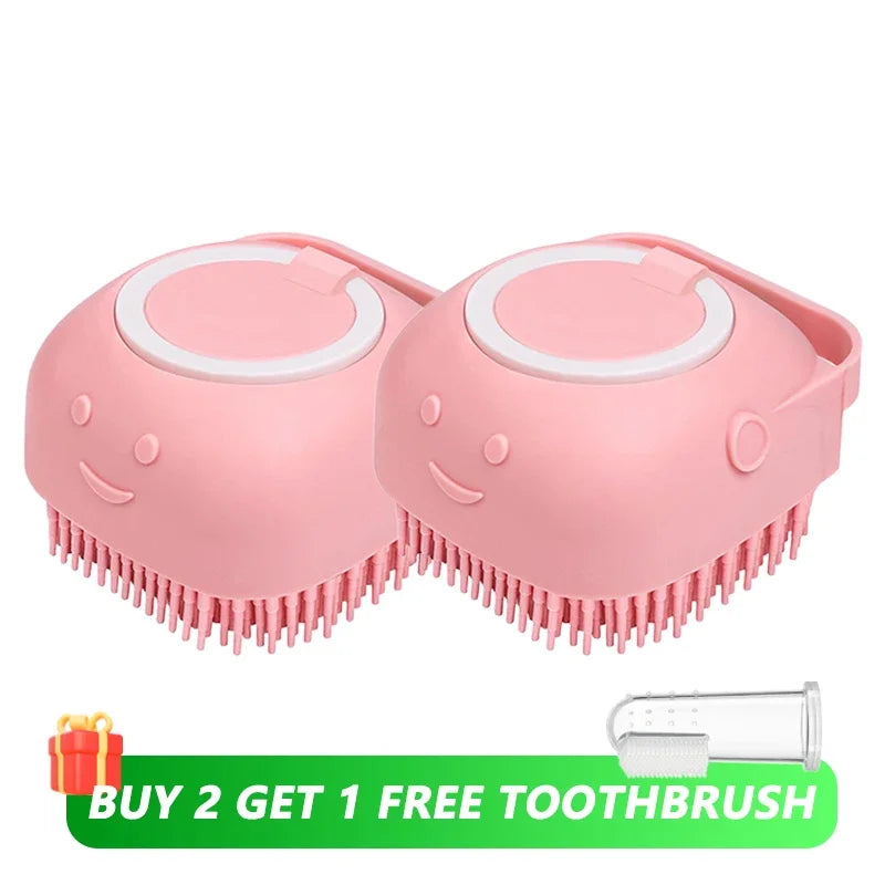Dog Bath Brush Silicone Shampoo Dispenser Massage Scrubber