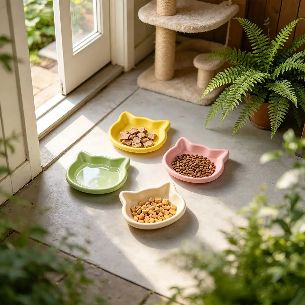 Cat Food Bowl – Shallow Plastic Cat Feeding Dish for Wet & Dry Food
