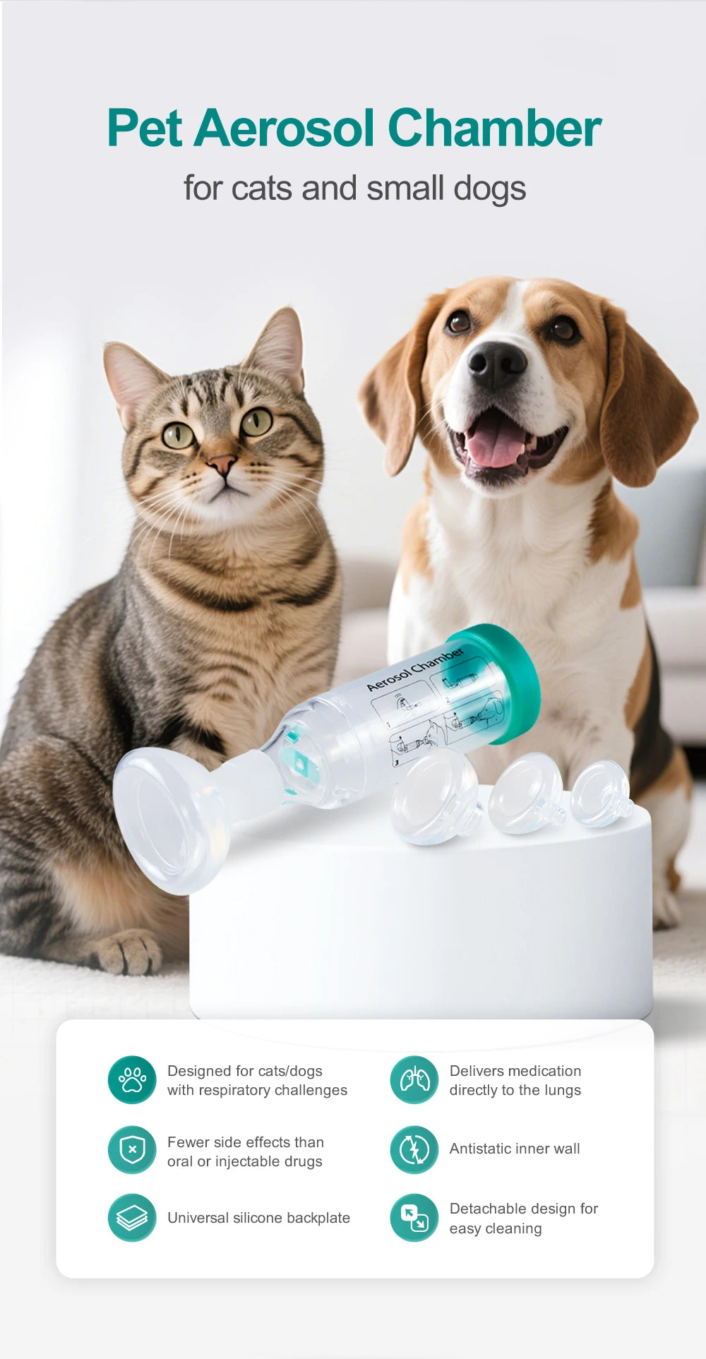 Cat Inhaler Spacer Aerosol Chamber with Silicone Masks