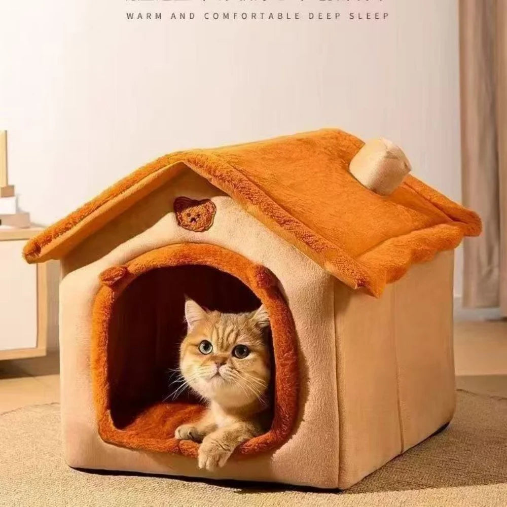 Dog House Bed – Washable Warm Pet Bed for Small Dogs & Cats