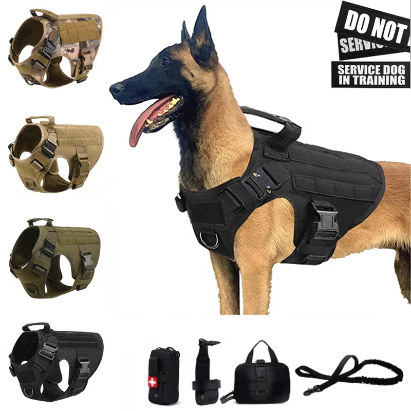 Tactical Dog Harness – 1000D Nylon Vest With Leash Set
