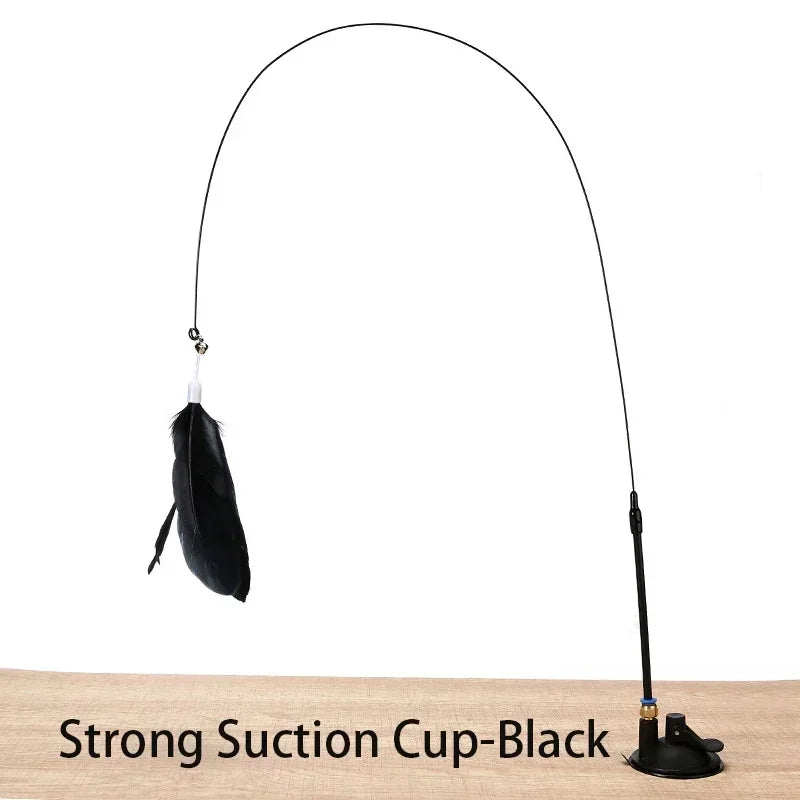 Cat Teaser Toy – Suction Cup Feather Wand with Bell