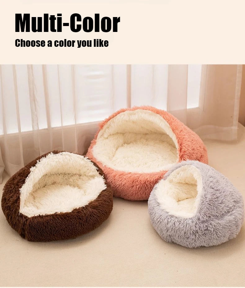 Covered Cat Bed – 2-in-1 Plush Cave Bed for Cats & Small Dogs