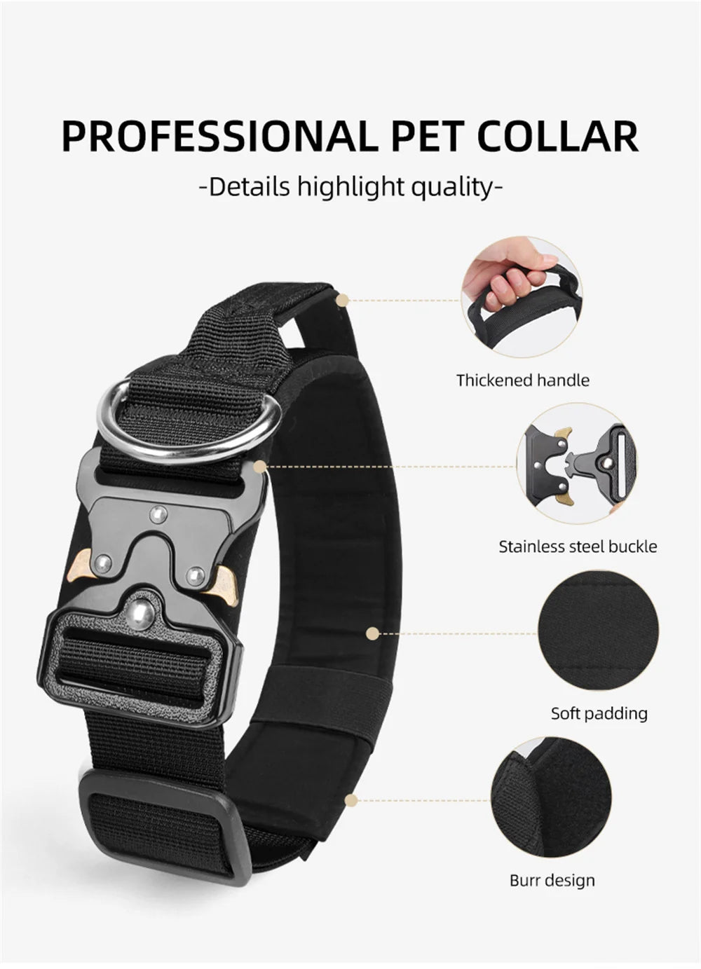 Tactical Dog Collar for Medium & Large Dogs, Padded Adjustable