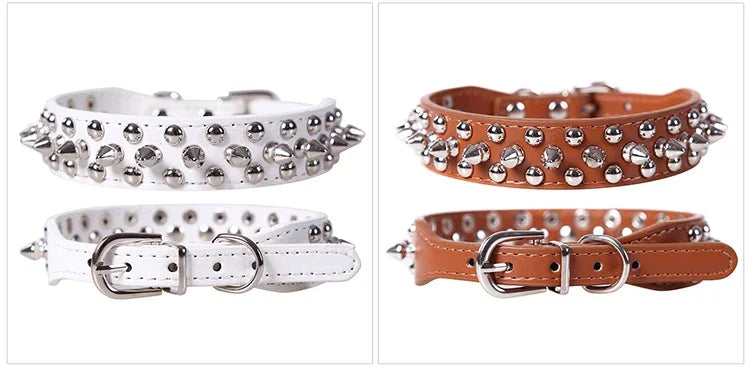 Leather Dog Collar Adjustable PU Neck Strap with Buckle