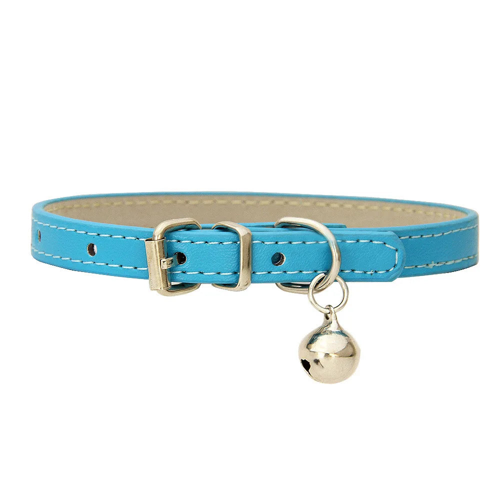 PU Leather Cat Collar Adjustable Soft Padded Pet Collar with Bell