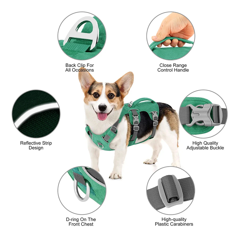 Reflective Dog Harness, Adjustable Nylon Vest with Handle