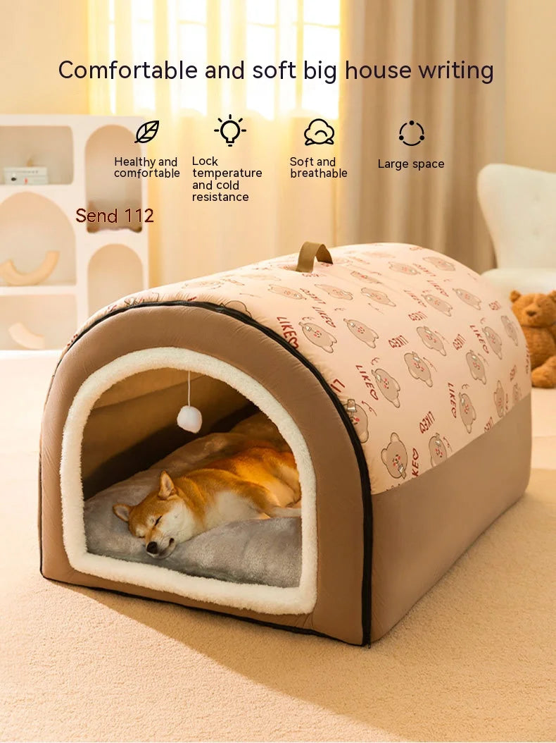 Large Dog House – Warm Washable Covered Bed for Dogs