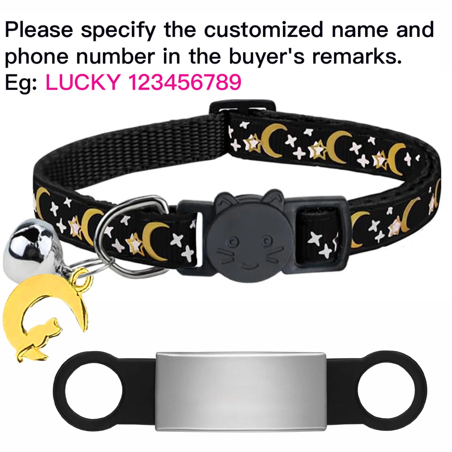 Personalized Cat Collar with Engraved ID Tag, Bell & Glow Design