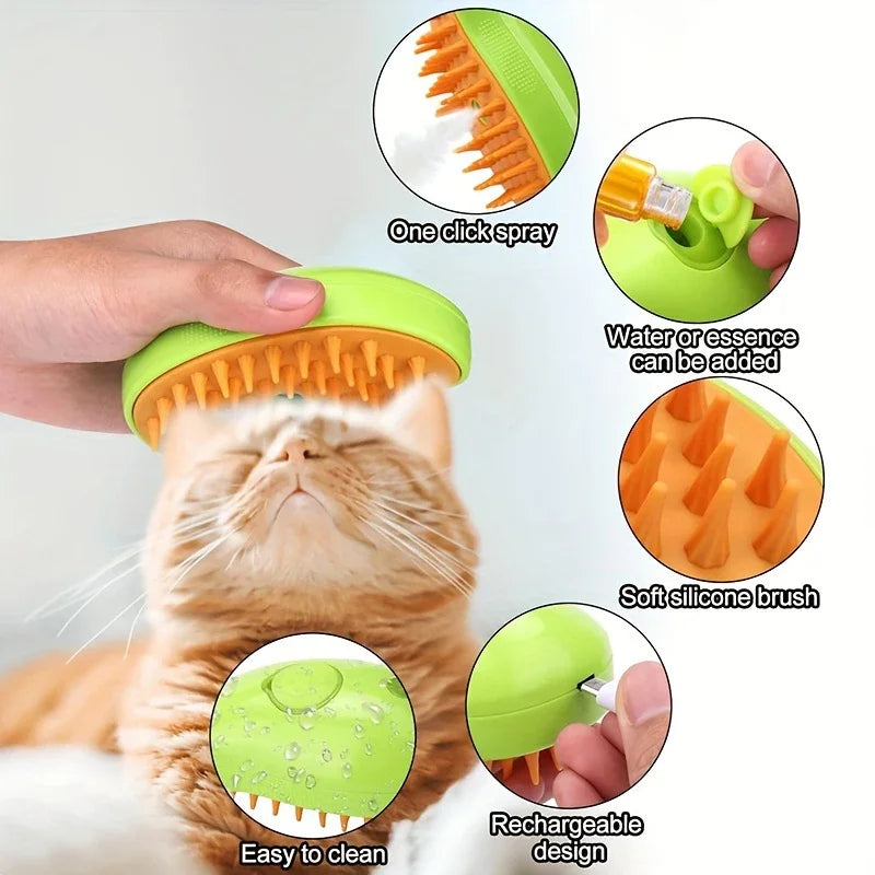 Cat Steam Brush 3-in-1 Pet Grooming Brush for Loose Hair & Tangles