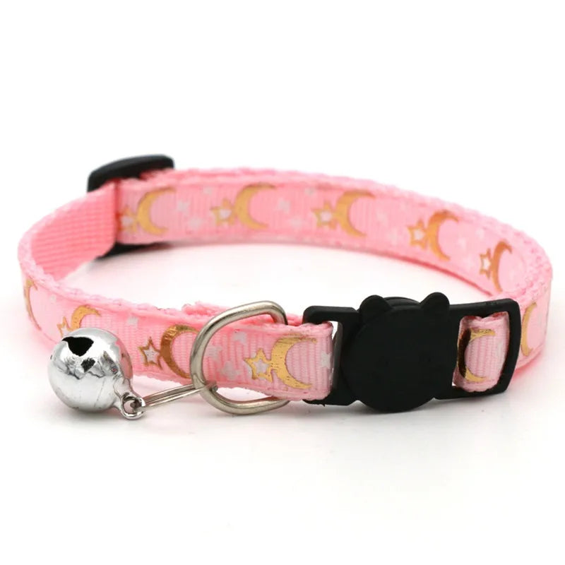 Adjustable Cat Collar with Bell – Colorful Paw Print Kitten Collar