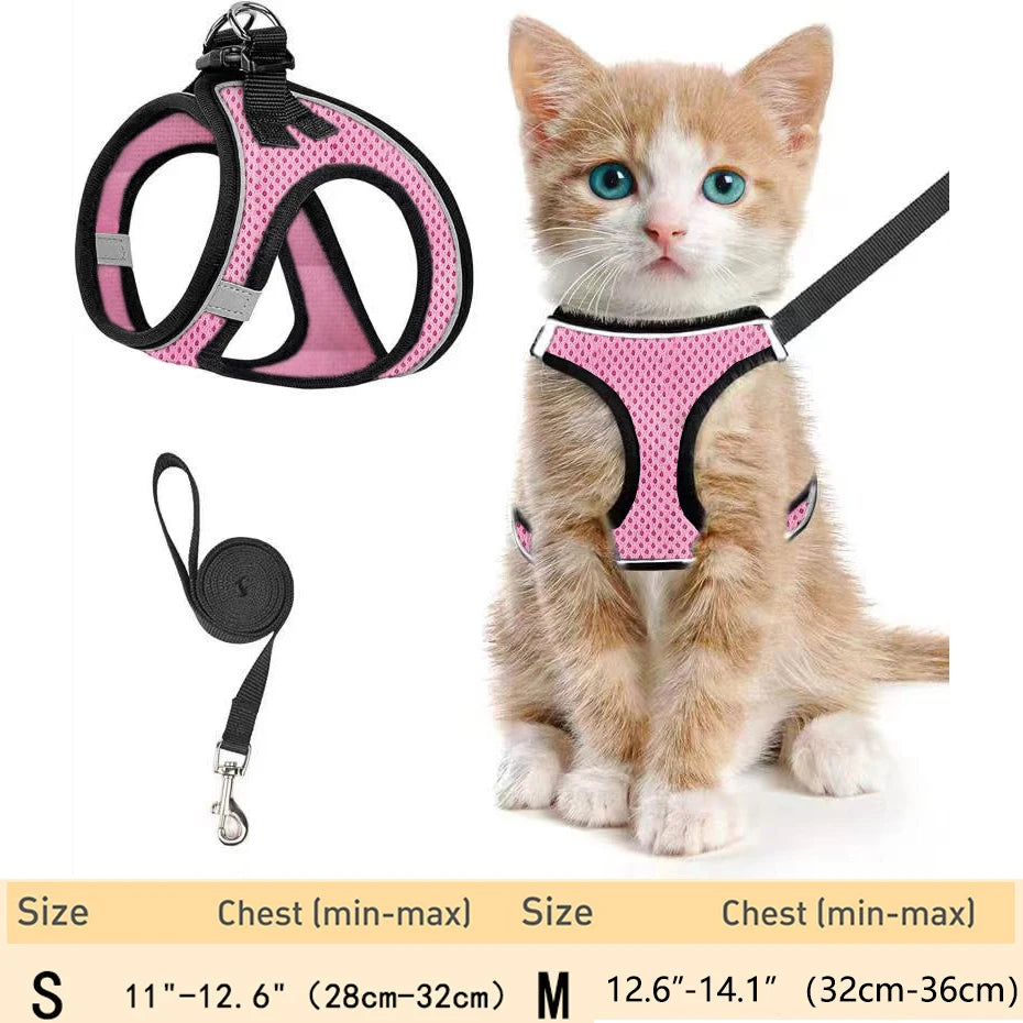 Cat Harness and Leash – Adjustable Reflective Soft Mesh Vest