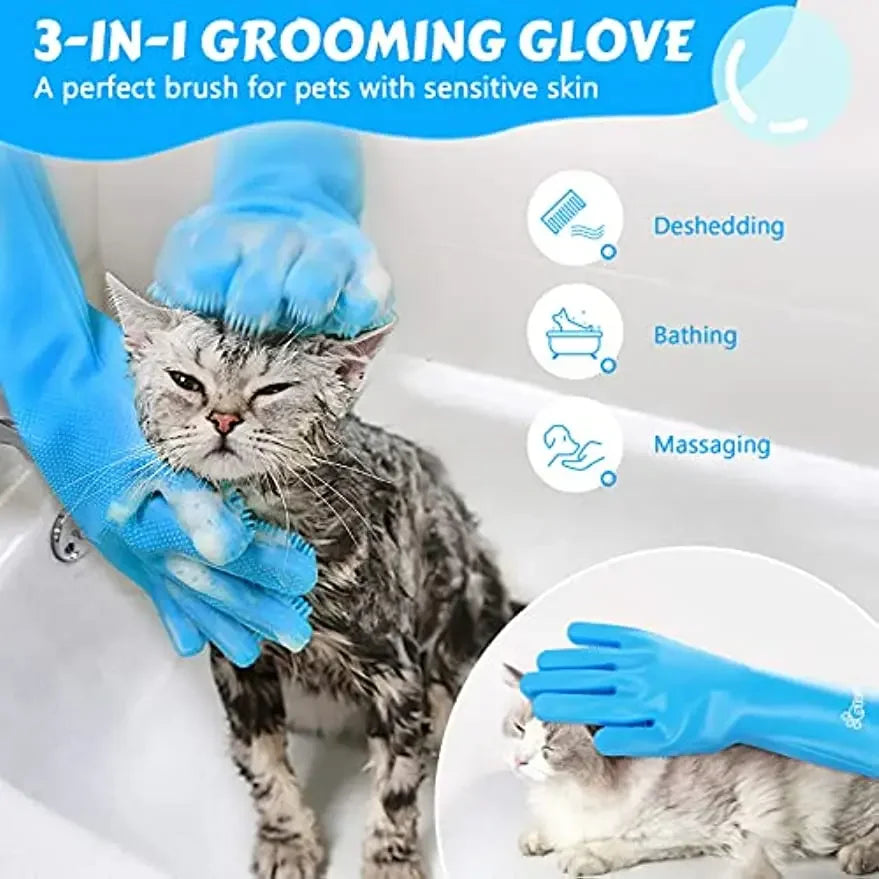 Pet Grooming Gloves, Silicone Dog & Cat Bathing Brush