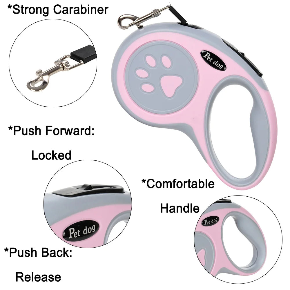 Retractable Dog Leash Nylon Automatic Extending 3M & 5M