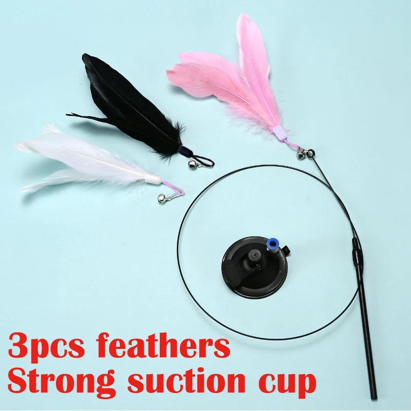 Interactive Cat Toy – Feather Teaser Wand with Suction Cup