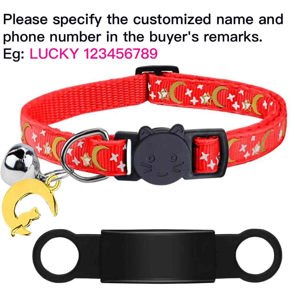 Personalized Cat Collar with Engraved ID Tag, Bell & Glow Design