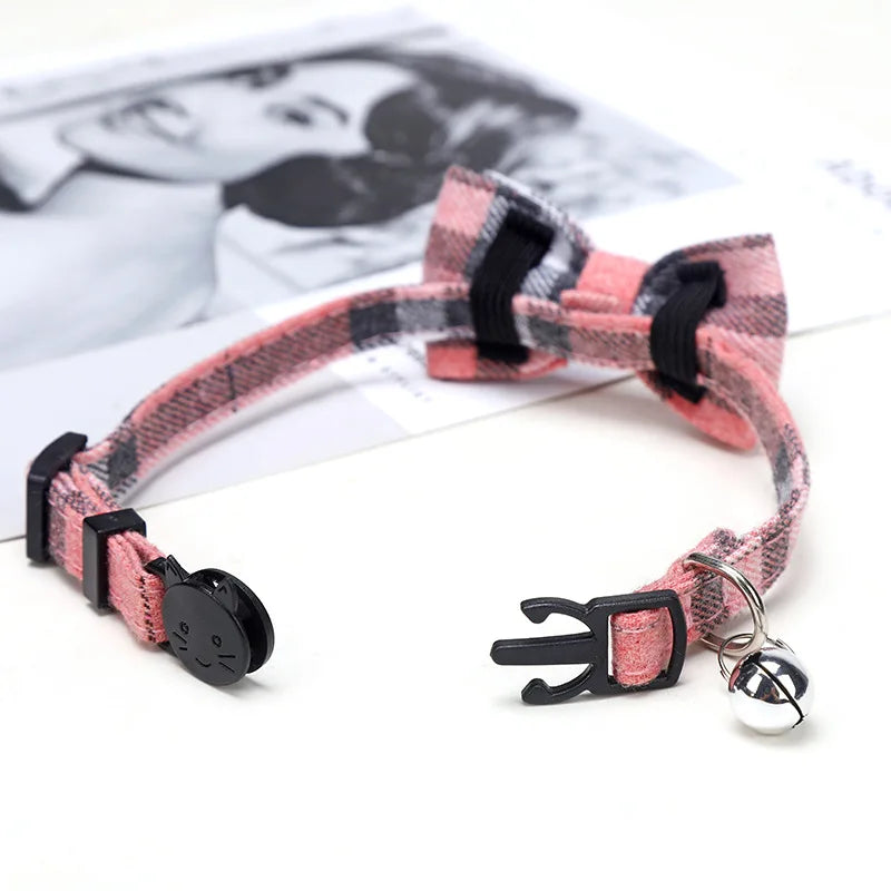 Breakaway Cat Collar with Bell – Plaid Bow Tie Adjustable Collar