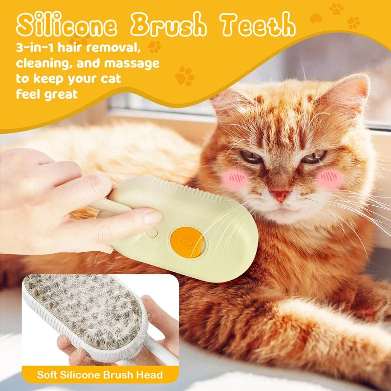 Cat Steam Brush 3-in-1 Pet Grooming Brush for Loose Hair & Tangles