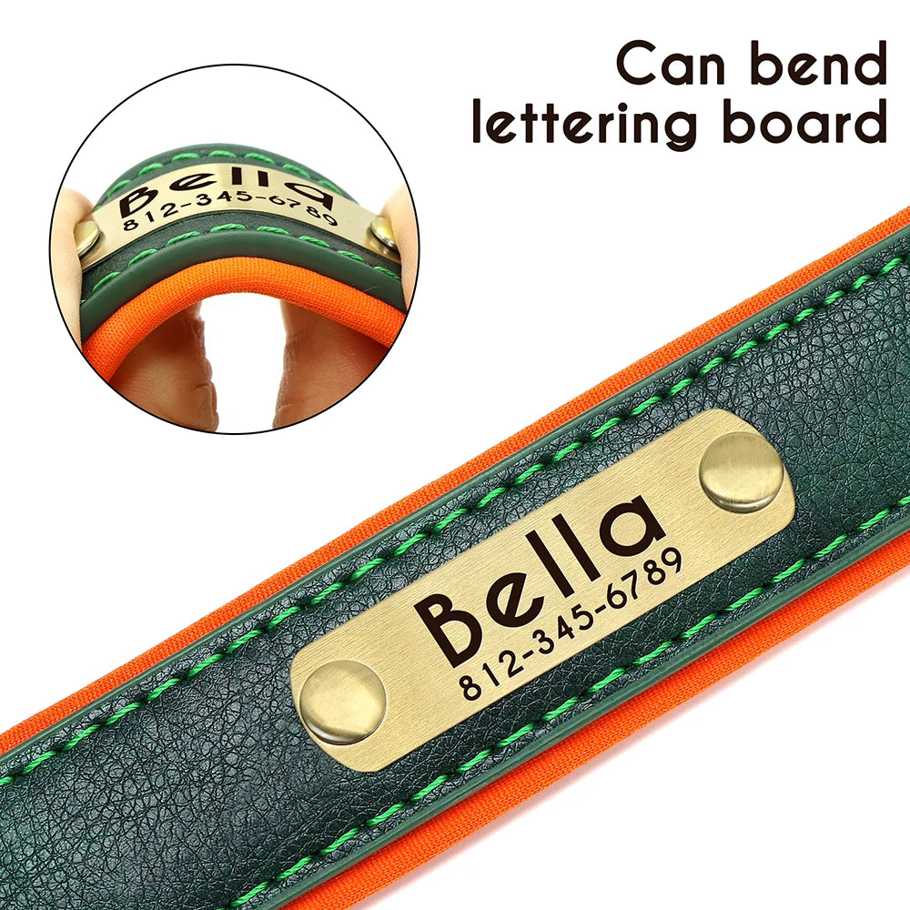 Personalized Dog Collar, Adjustable Padded PU Leather Collar
