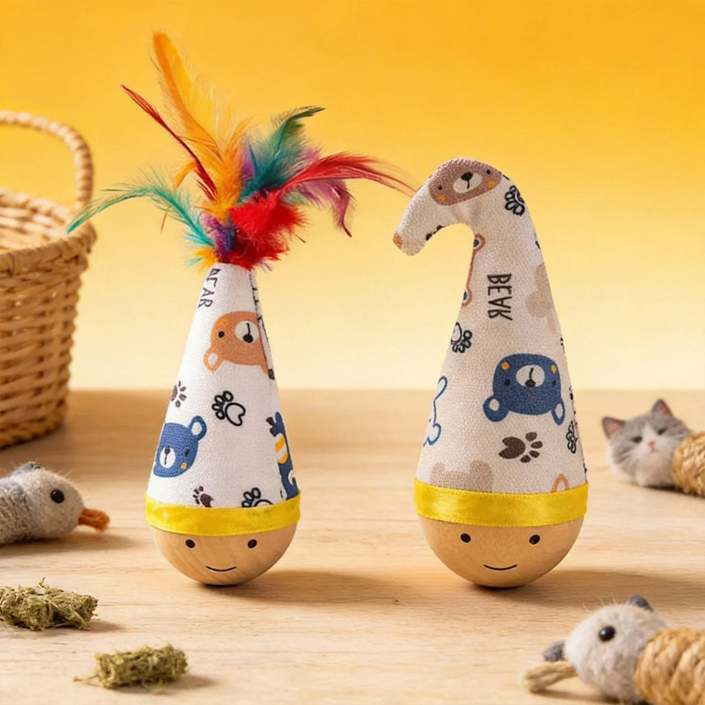 Cat Wobbler Toy – Interactive Wooden Tumbler