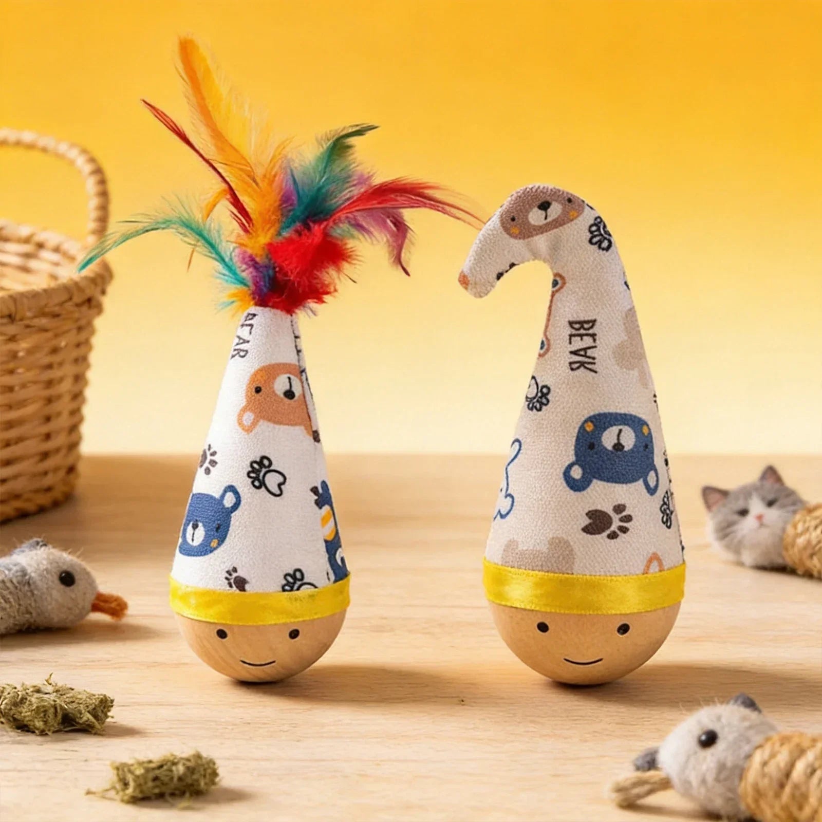 Cat Wobbler Toy – Interactive Wooden Tumbler
