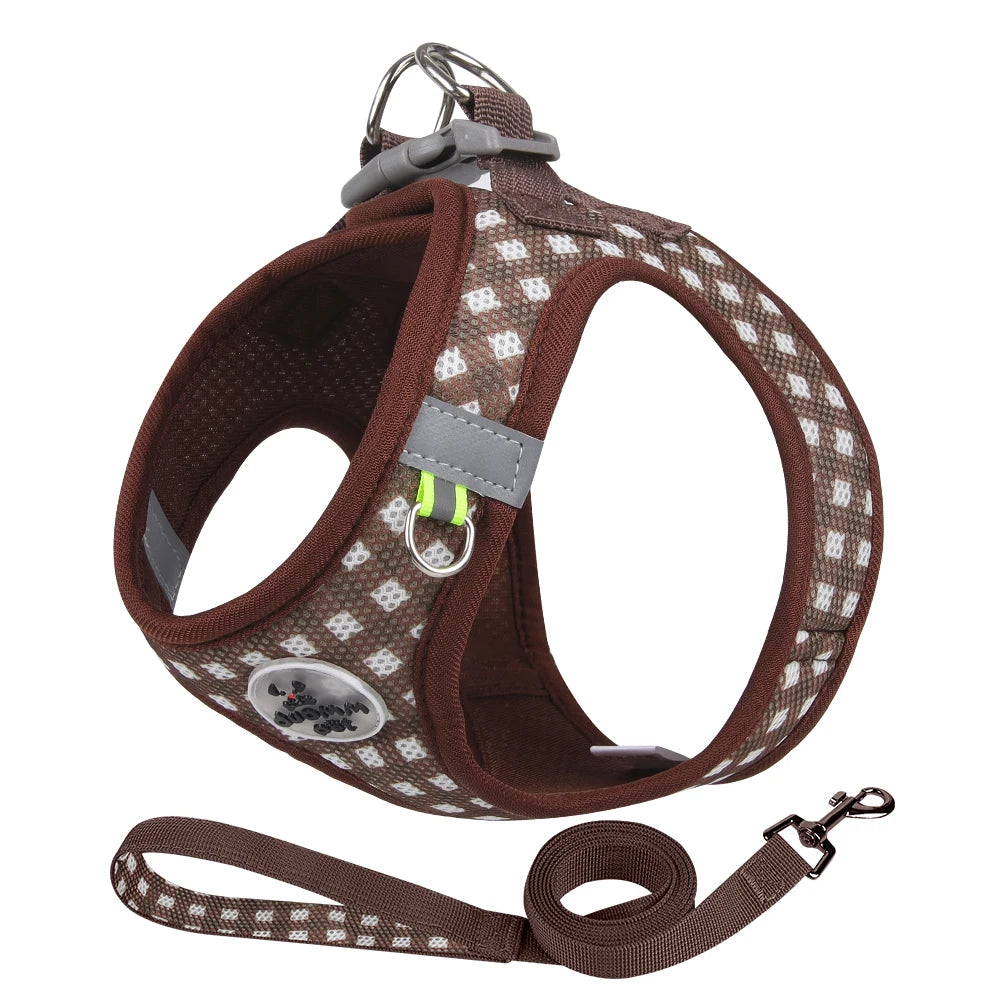 Reflective Cat Harness with Leash – Plaid Breathable Walking Kit